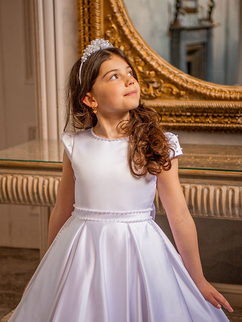 Crystal & Pearl Juliette White Communion Dress (Satin Skirt)