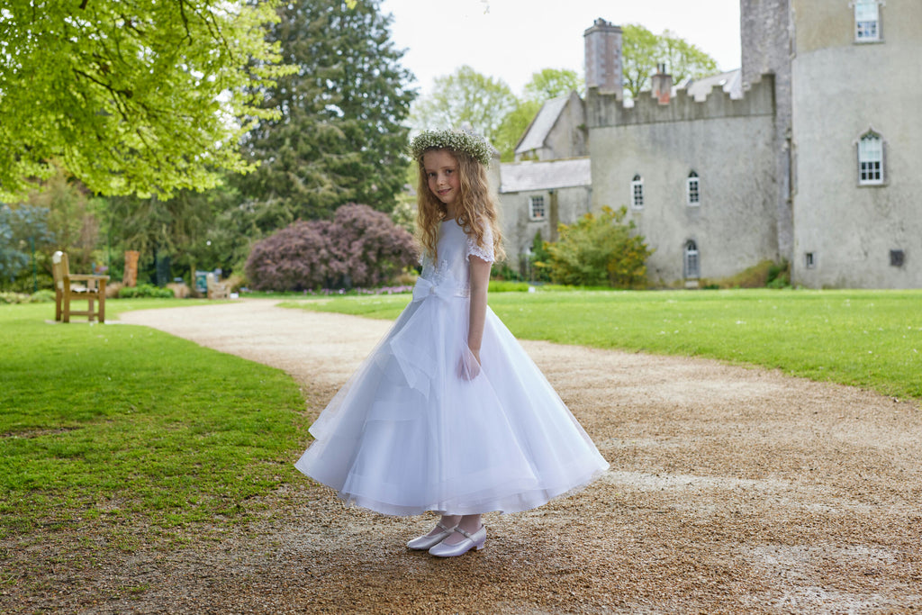 SALE COMMUNION DRESS Isabella Girls White Communion Dress:- IS24698 Age 9