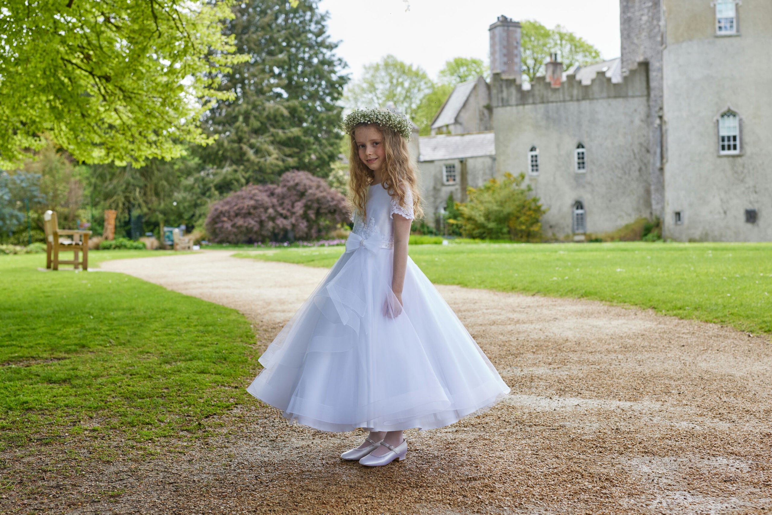 SALE COMMUNION DRESS Isabella Girls White Communion Dress:- IS24698 Age 9