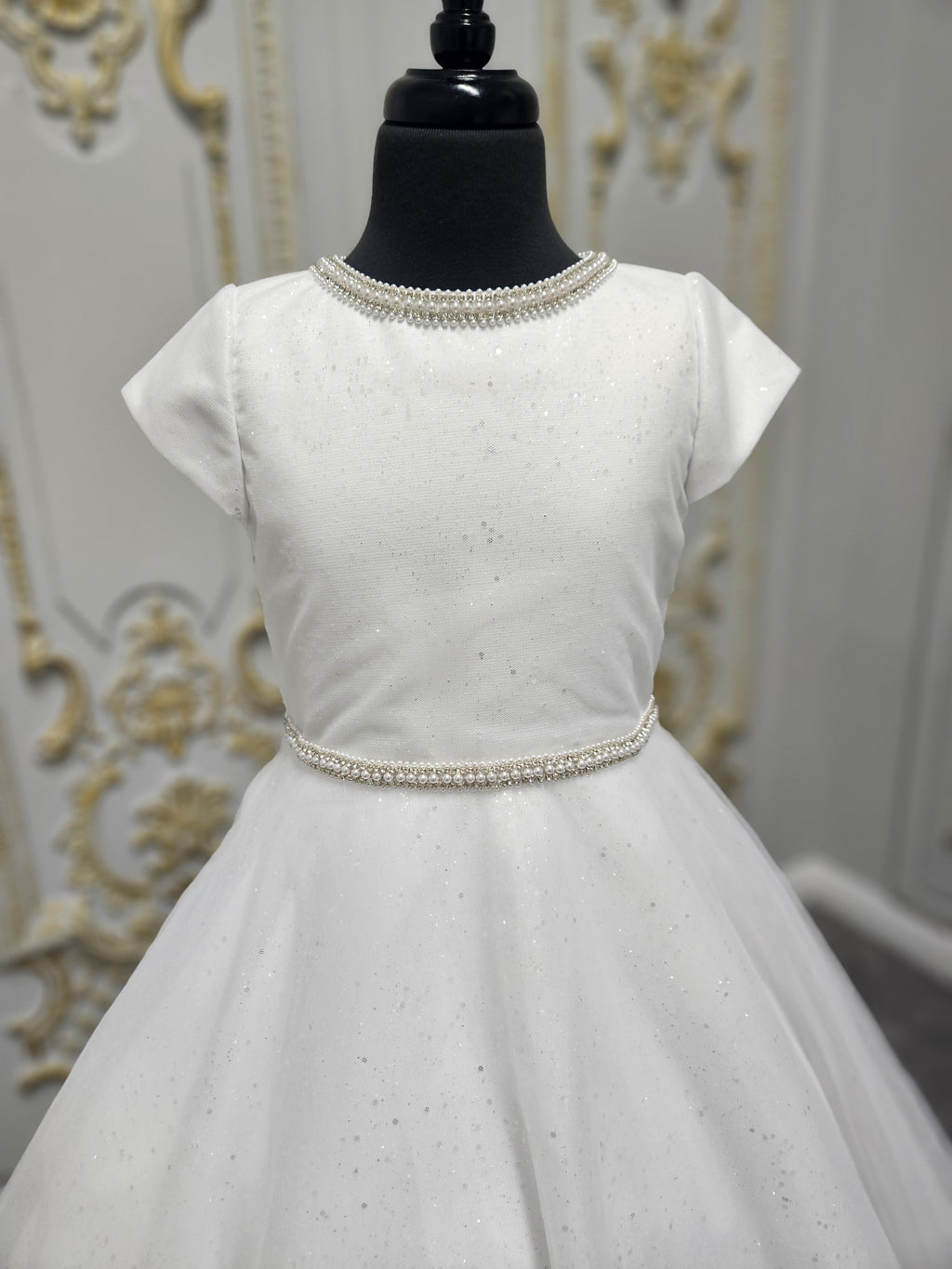 Linzi Jay Girls White Communion Dress:- Izzy With Cap Sleeve