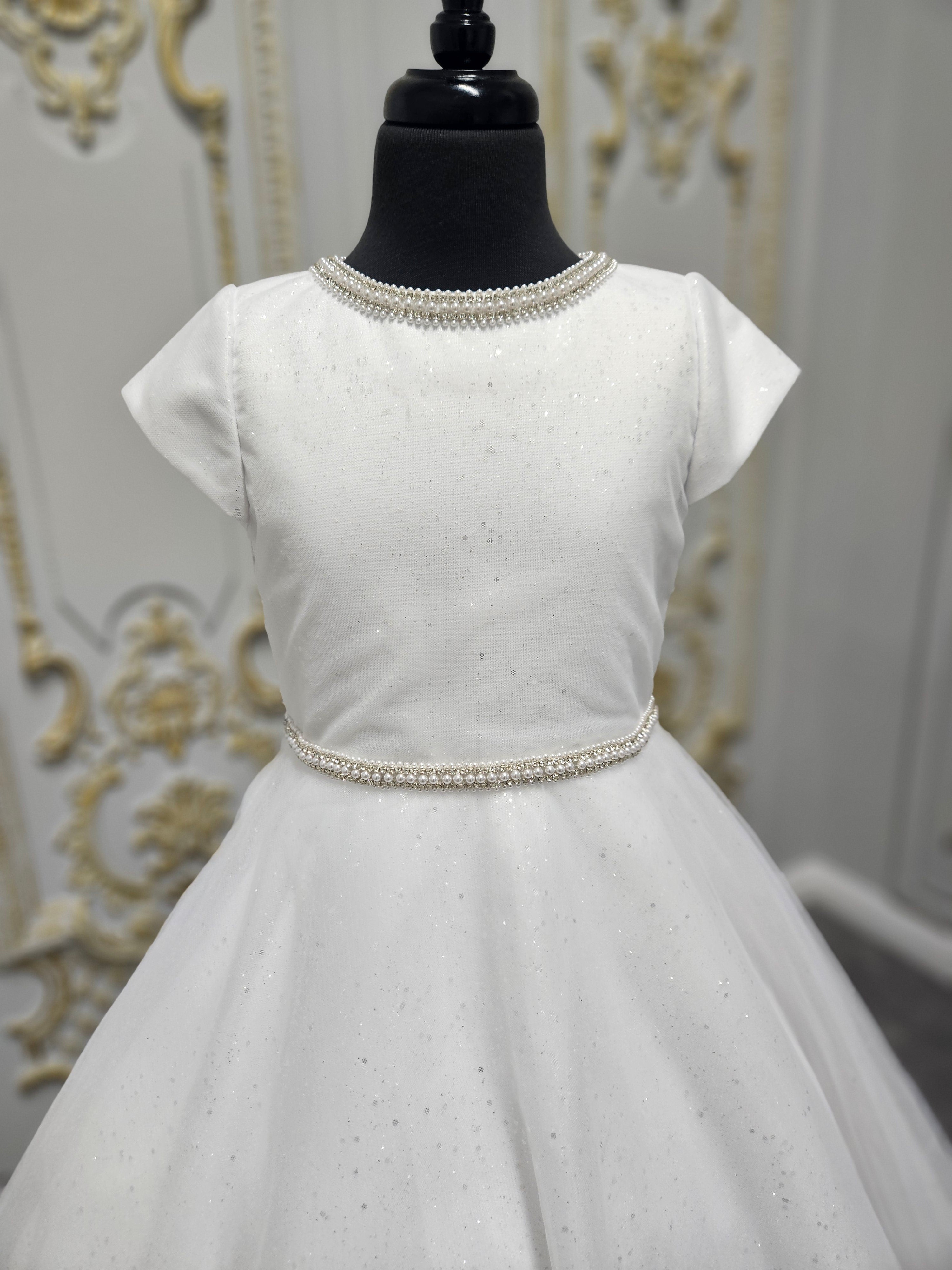 Linzi Jay Girls White Communion Dress:- Izzy With Cap Sleeve