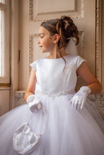 Load image into Gallery viewer, Crystal &amp; Pearl Cherub White Communion Dress (Straight Tulle Skirt)
