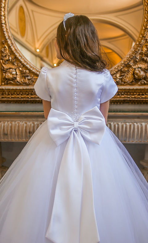 Crystal & Pearl Odessa White Communion Dress (Satin Skirt)