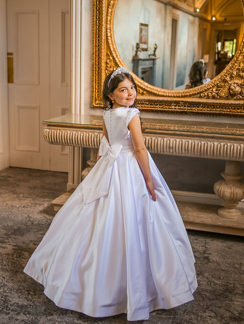 Crystal & Pearl Juliette White Communion Dress (Satin Skirt)