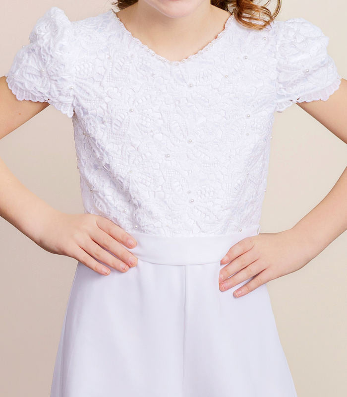 SALE COMMUNION DRESS Emmerling Girls White Communion Jumpsuit:- Keke Age 8 Ballet Length
