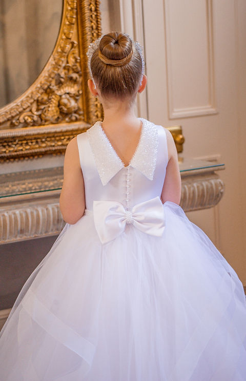 Crystal & Pearl Cristelle White Communion Dress (Tulle Ruffle Skirt)