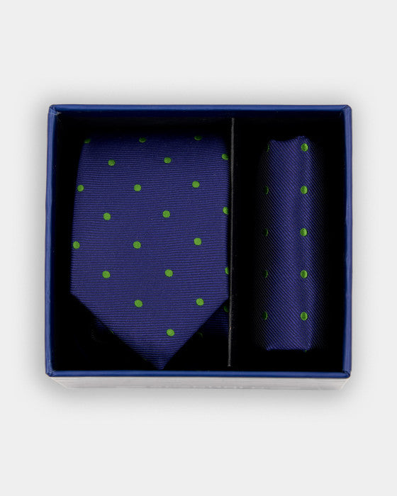 Spagnolo Boys Blue Green Dot Neck Tie and Pocket Square