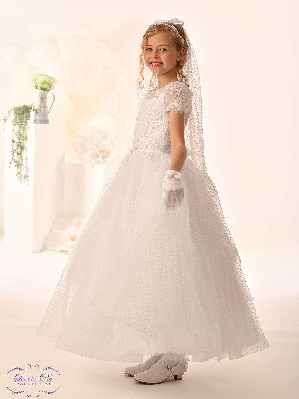Sweetie Pie Girls White Communion Dress:- 5052