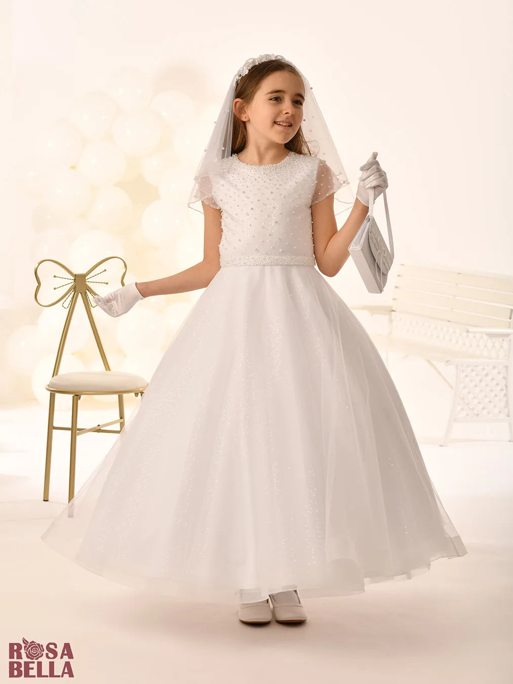 Rosa Bella By Sweetie Pie Girls White Communion Dress:- RB809