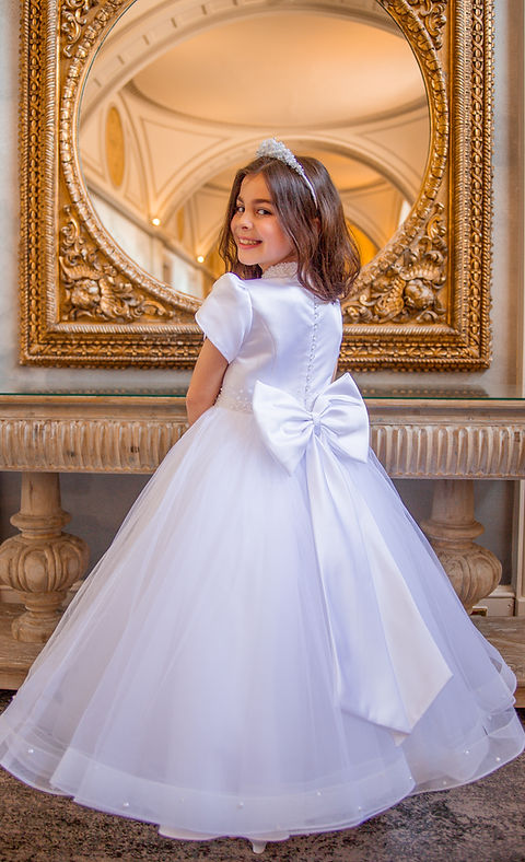 Crystal & Pearl Odessa White Communion Dress (Satin Skirt)