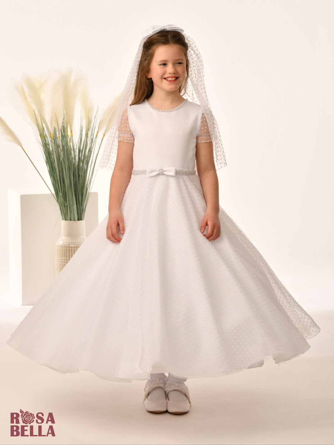 Rosa Bella By Sweetie Pie Girls White Communion Dress:- RB652