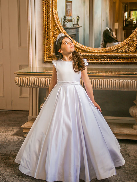 Crystal & Pearl Juliette White Communion Dress (Satin Skirt)