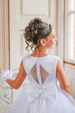 Load image into Gallery viewer, Crystal &amp; Pearl Boujee White Communion Dress (Straight Skirt With Horsehair Hem)
