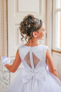 Crystal & Pearl Boujee White Communion Dress (Straight Skirt With Horsehair Hem)