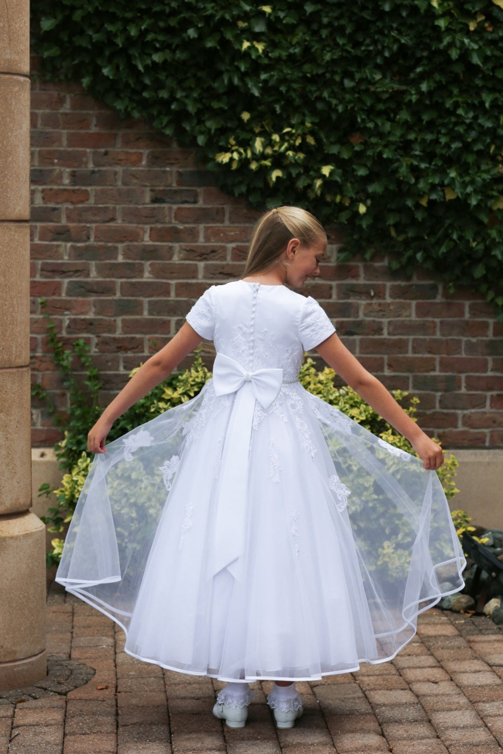 SALE COMMUNION DRESS Little People Girls White Communion Dress:- Alma
