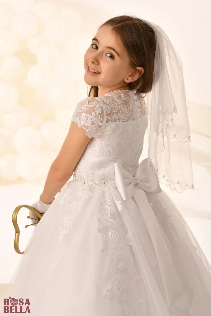 Rosa Bella By Sweetie Pie Girls White Communion Dress:- RB801