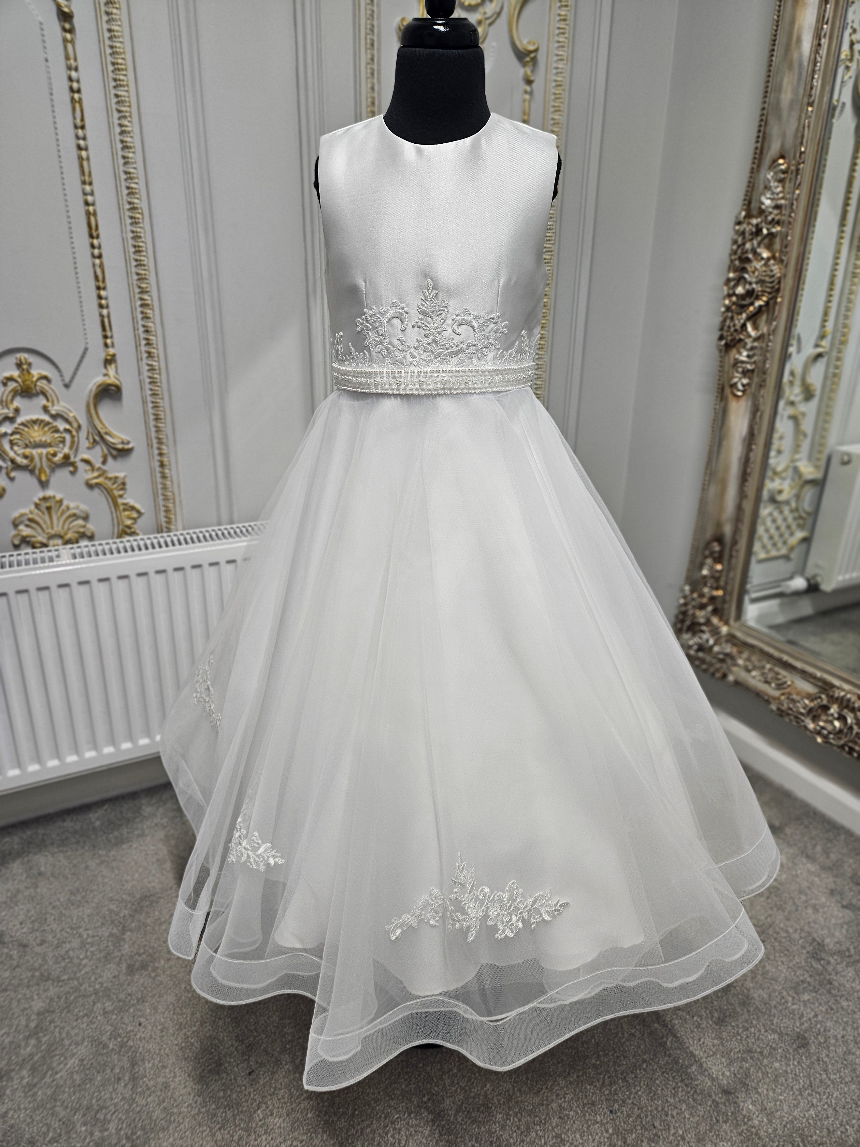 SALE COMMUNION DRESS KOKO Girls White Communion Dress:- KO25830/832 AGE 6, 7 & 8