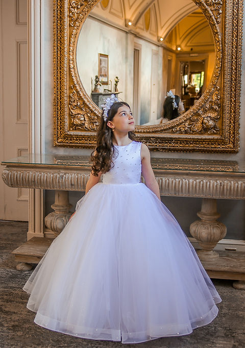 Crystal & Pearl Ocean White Communion Dress (Tulle Skirt)