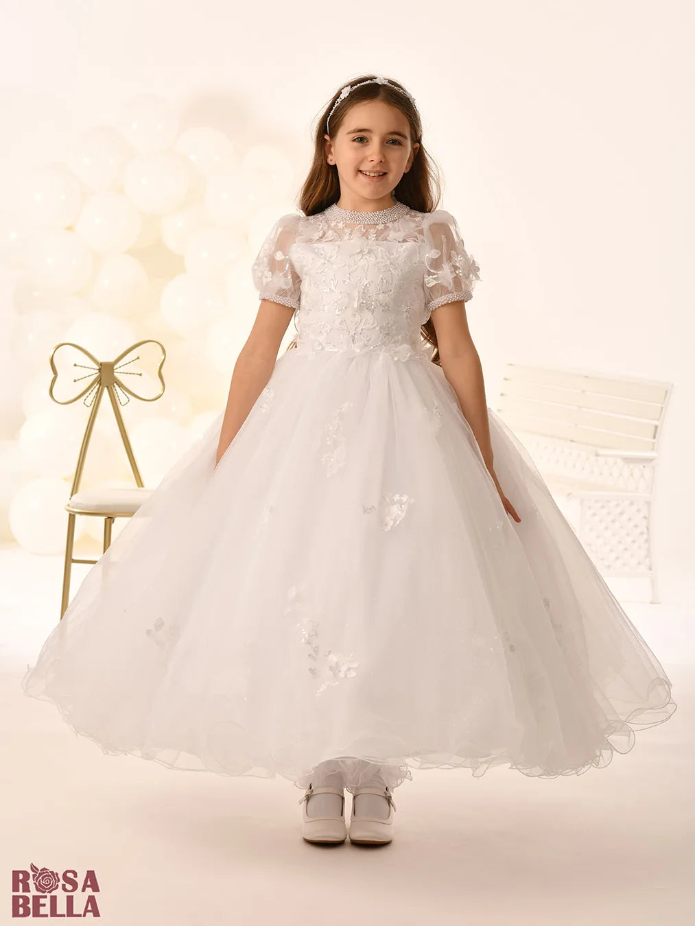 Rosa Bella By Sweetie Pie Girls White Communion Dress:- RB807