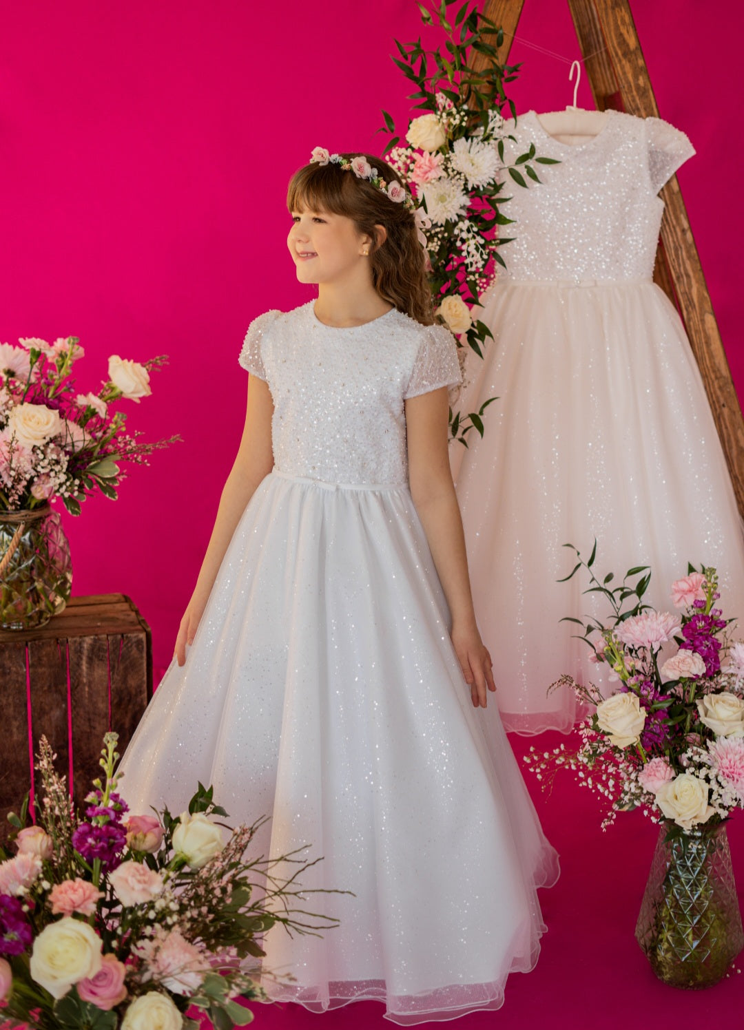 Emmerling Girls White Communion Dress:- Lorenzina