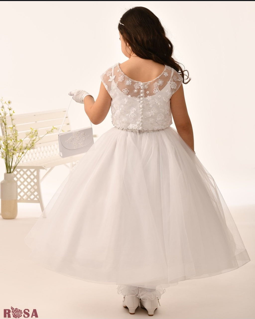 Rosa Bella By Sweetie Pie Girls White Communion Dress:- RB679