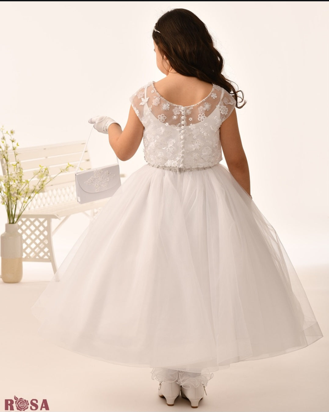 Rosa Bella By Sweetie Pie Girls White Communion Dress:- RB679