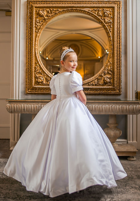 Crystal & Pearl Chloe White Communion Dress (Satin Skirt)