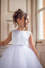 Load image into Gallery viewer, Crystal &amp; Pearl Boujee White Communion Dress (Straight Skirt With Horsehair Hem)
