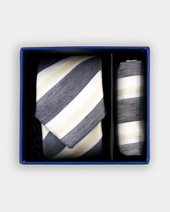 Spagnolo Boys Striped Neck Tie and Pocket Square