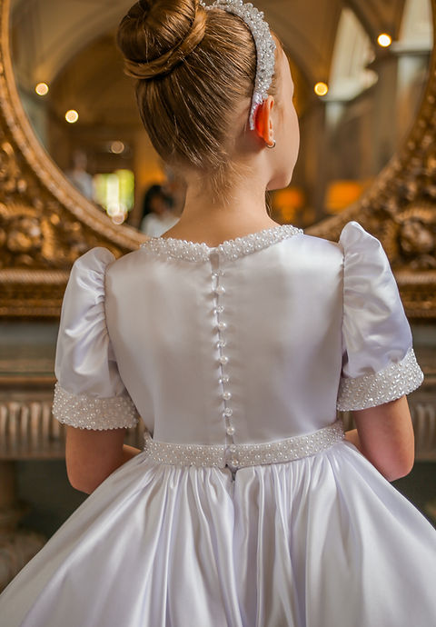Crystal & Pearl Chloe White Communion Dress (Satin Skirt)
