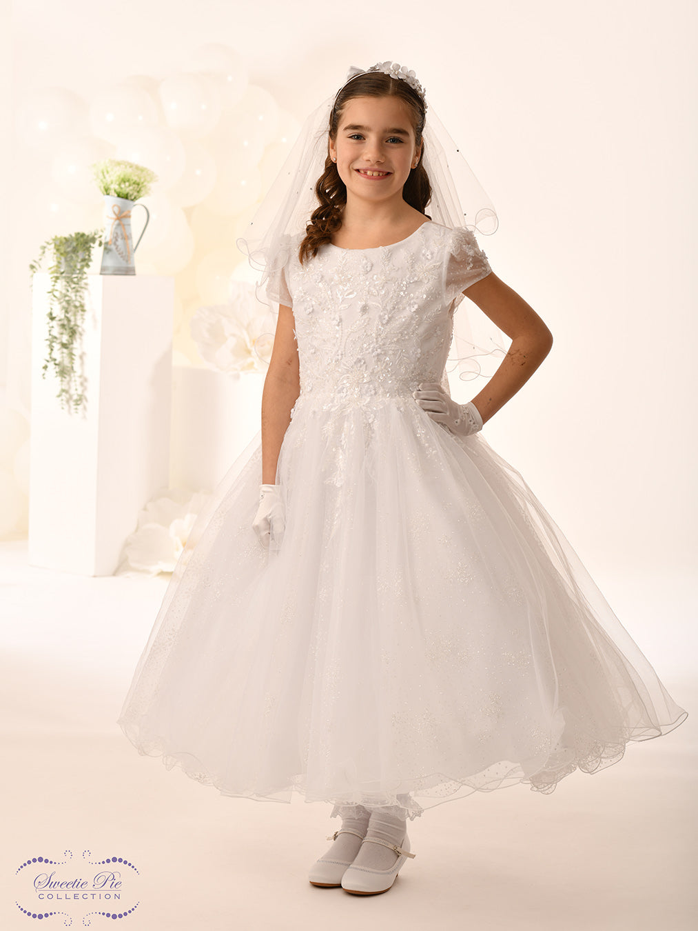 Sweetie Pie Girls White Communion Dress:- 5042