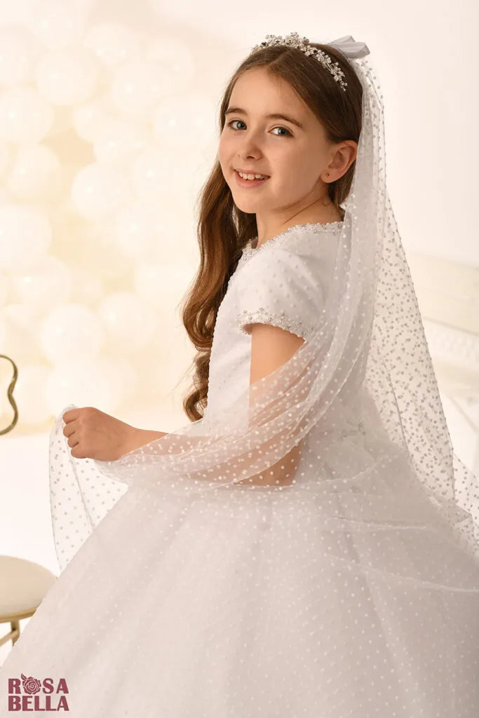 Rosa Bella By Sweetie Pie Girls White Communion Dress:- RB806