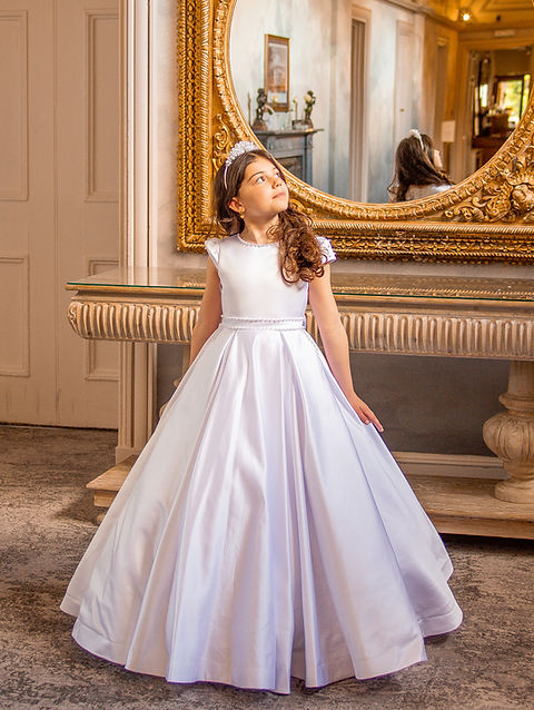 Crystal & Pearl Juliette White Communion Dress (Satin Skirt)