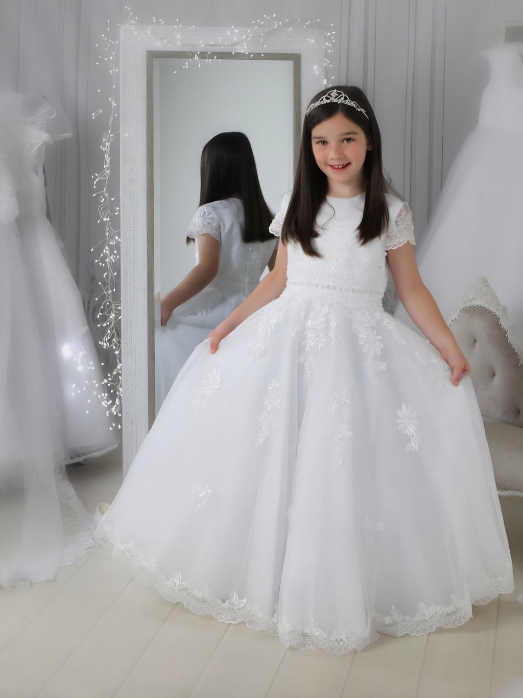 SALE COMMUNION DRESS Little People Girls White Communion Dress:- Joy Age 9