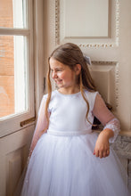 Load image into Gallery viewer, Crystal &amp; Pearl Broadway White Communion Dress (Straight Beaded Skirt)
