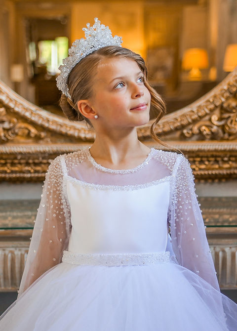 Crystal & Pearl Karolina White Communion Dress (Tulle Skirt)