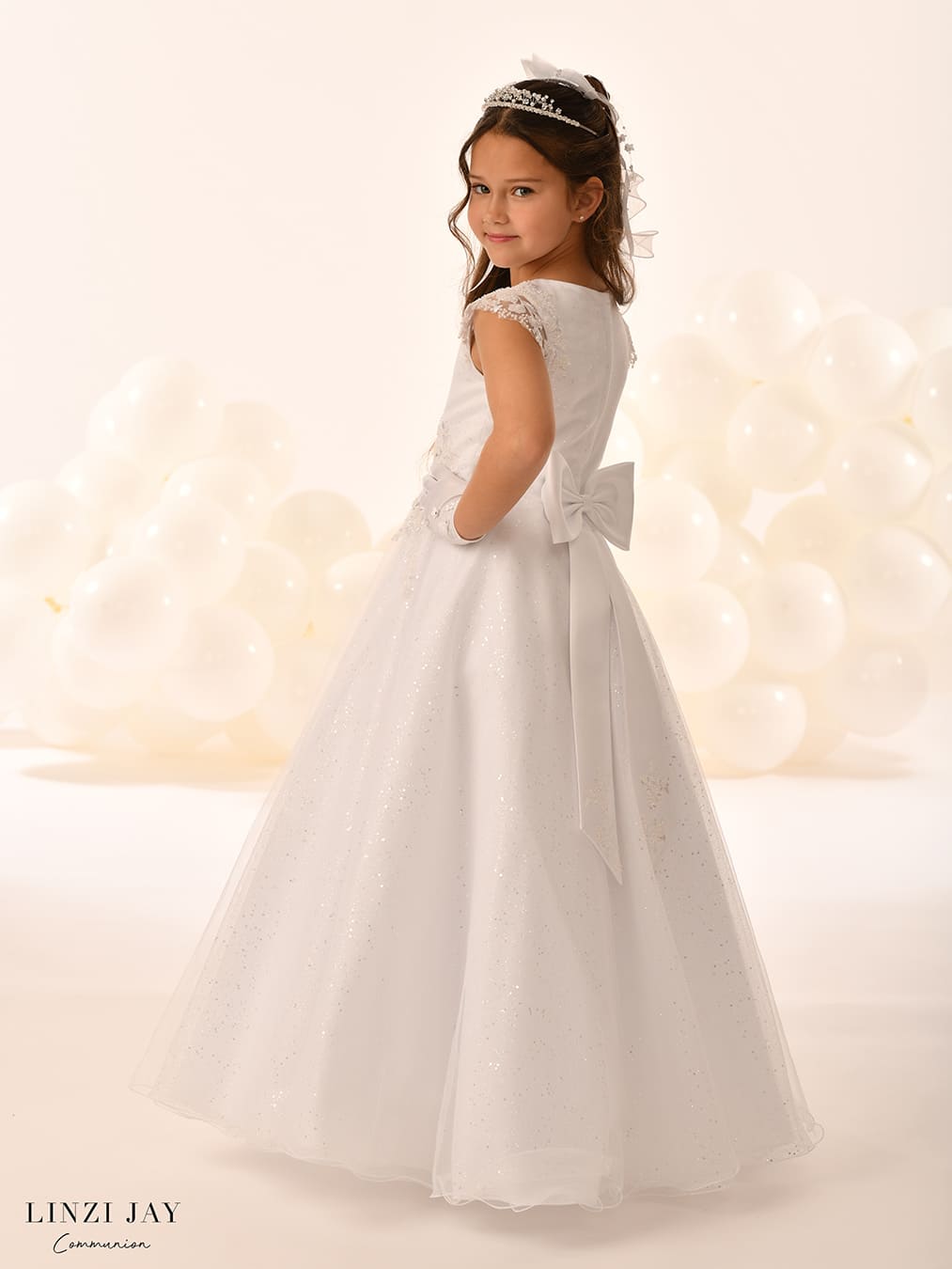 Linzi Jay Girls White Communion Dress:- Opal