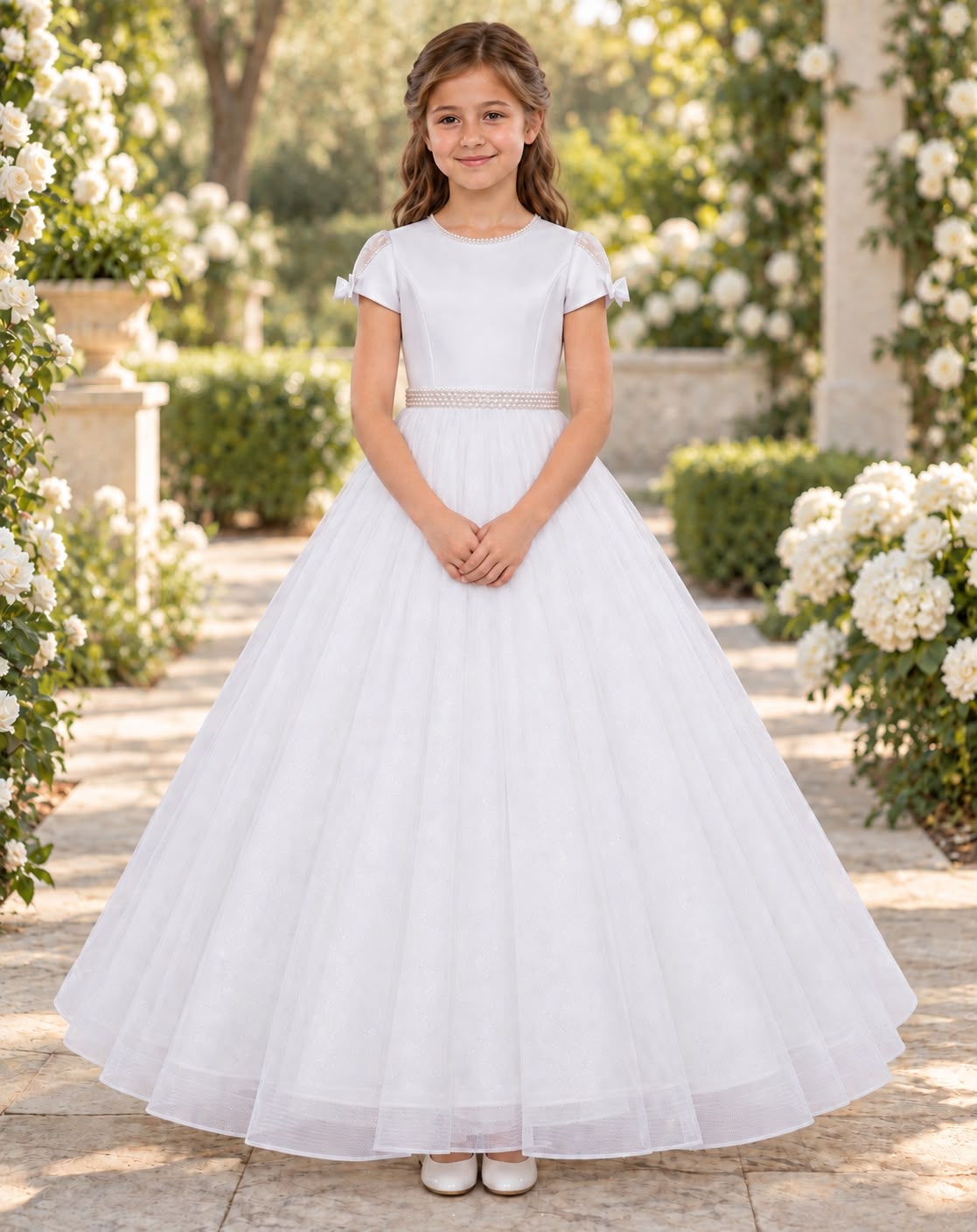 Paula's Communion Girls White Communion Dress:- PJ117