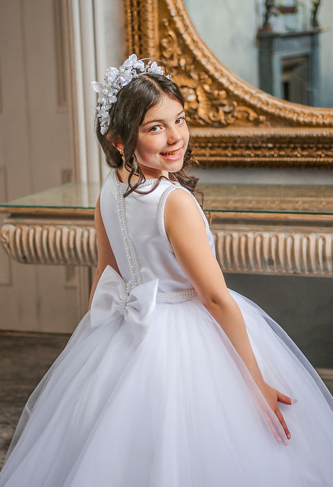 Crystal & Pearl Bella White Communion Dress (Tulle Ruffle Skirt)