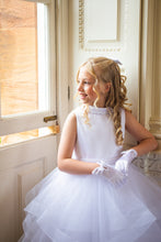 Load image into Gallery viewer, Crystal &amp; Pearl Tiffany White Communion Dress (Ruffle Skirt)
