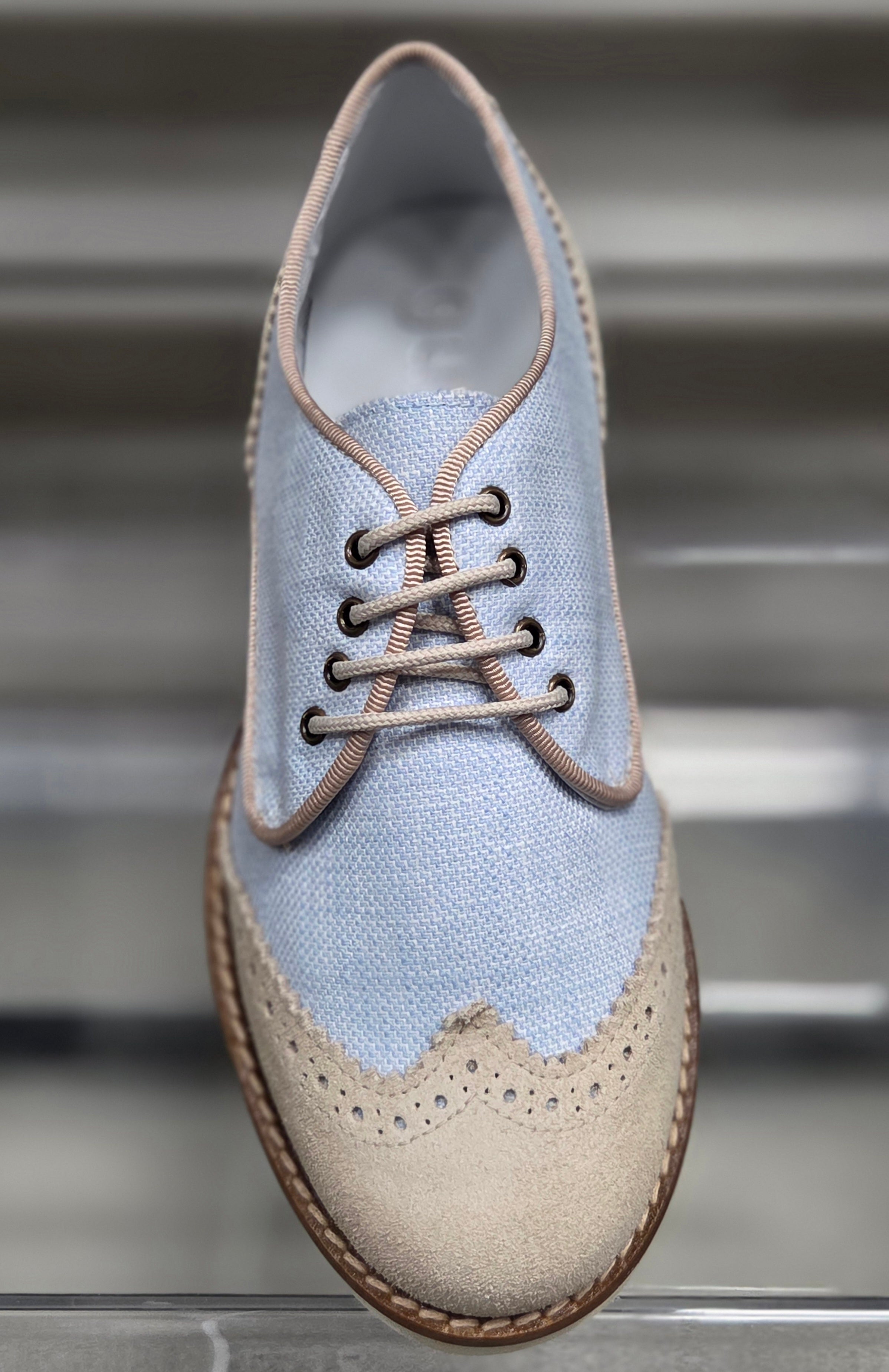 Boys Shoe Gux 2 Tone Brogue Beige & Blue