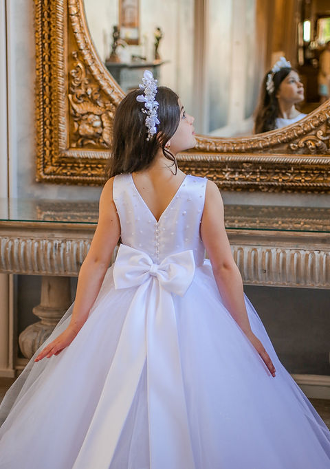 Crystal & Pearl Ocean White Communion Dress (Tulle Skirt)