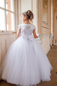 Crystal & Pearl Cherub White Communion Dress (Straight Tulle Skirt)