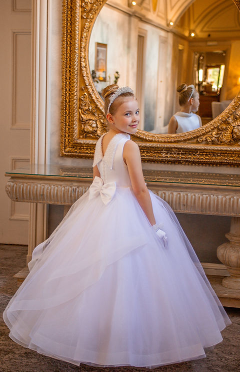 Crystal & Pearl Cristelle White Communion Dress (Tulle Ruffle Skirt)