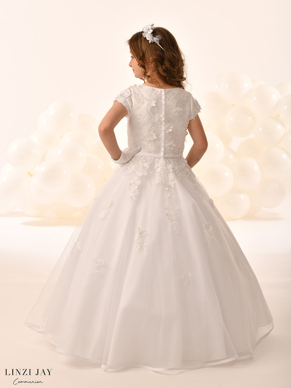 Linzi Jay Girls White Communion Dress:- Saffron