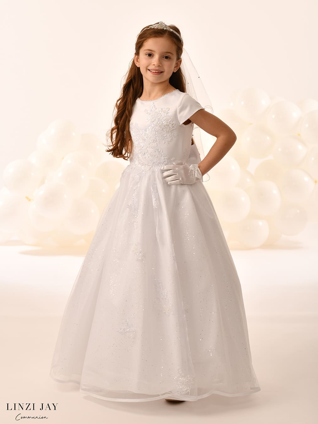 Linzi Jay Girls White Communion Dress:- Odessa