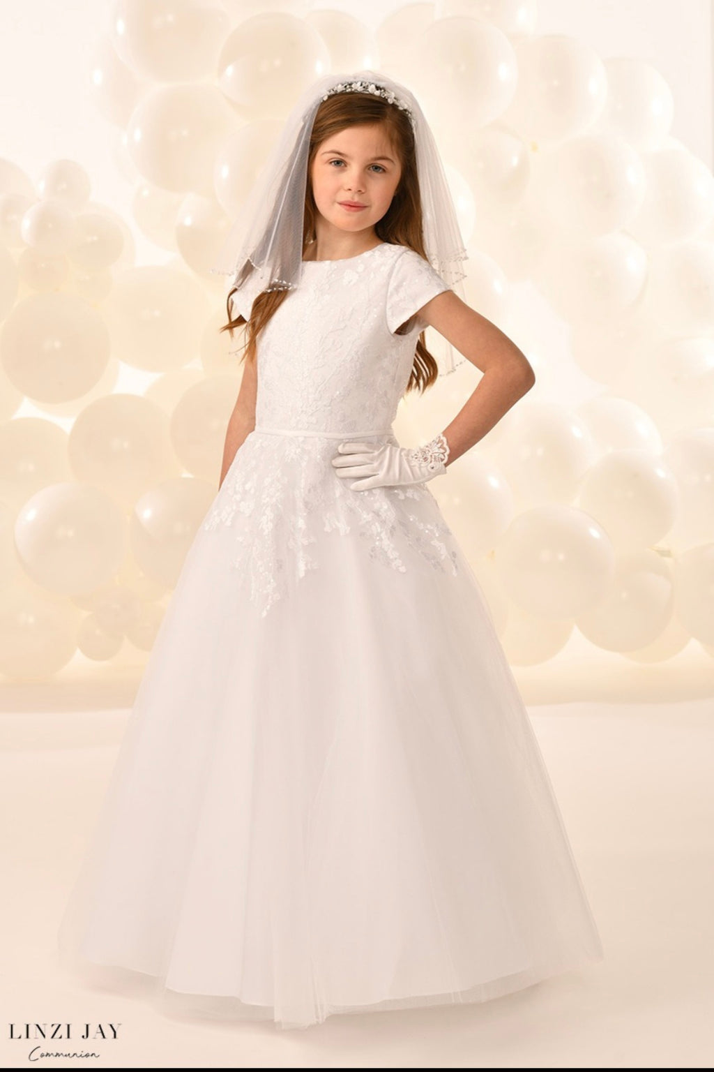 Linzi Jay Girls White Communion Dress:- Parker