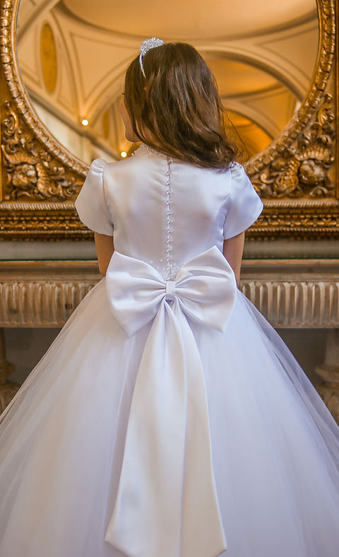 Crystal & Pearl Odessa White Communion Dress (Satin Skirt)