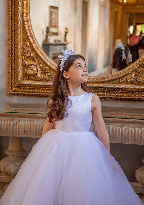Crystal & Pearl Ocean White Communion Dress (Tulle Skirt)