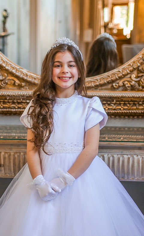 Crystal & Pearl Odessa White Communion Dress (Satin Skirt)